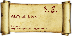 Ványi Elek névjegykártya